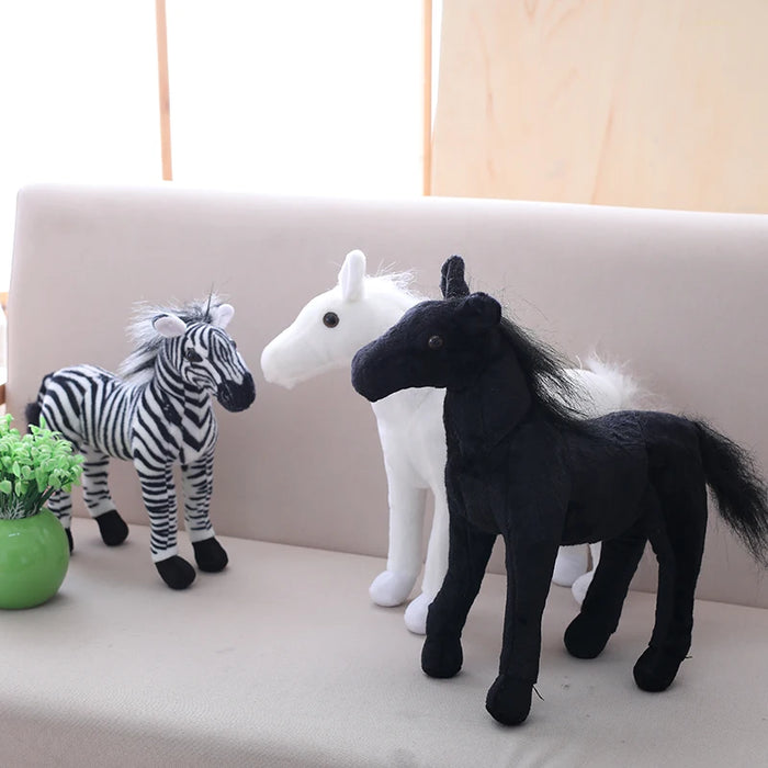 Caballo de peluche realista de 30 cm y animal de peluche de cebra - Juguete acogedor para niños