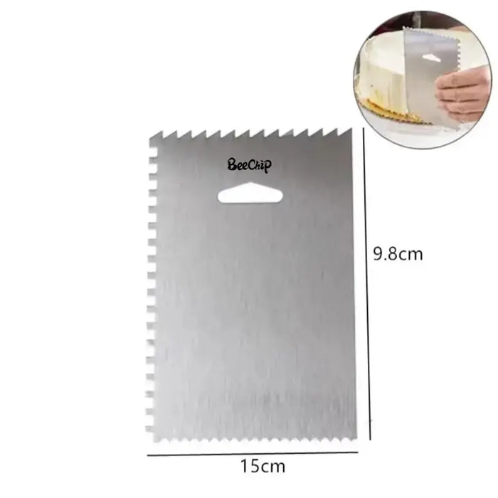 Spatule à gâteau de qualité alimentaire, en acier inoxydable, rectangulaire, pour la cuisson et le modelage de gâteaux, avec bord ondulé