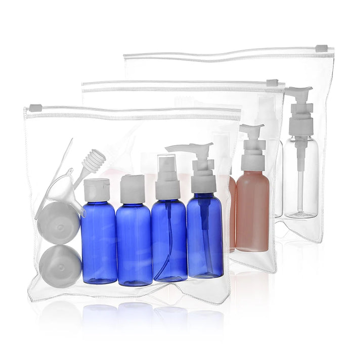 Set mit 10 tragbaren Reisekosmetikflaschen – Behälter für Körperpflege und Airline-Make-up, Spray, Lotion und Creme