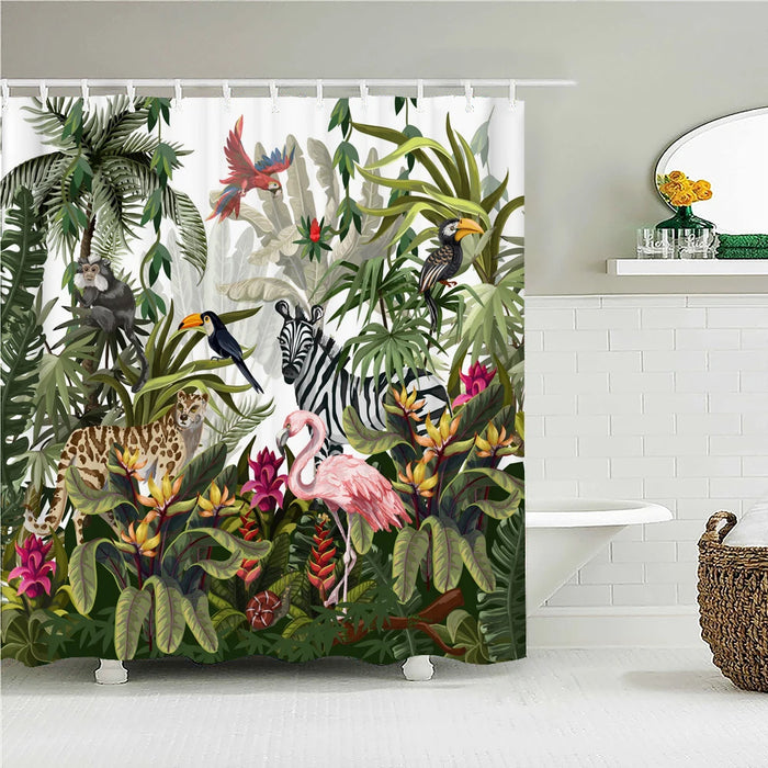 Rideau de douche fleurs et oiseaux de style chinois, décor de salle de bain étanche avec crochets, rideau de douche imprimé 3D