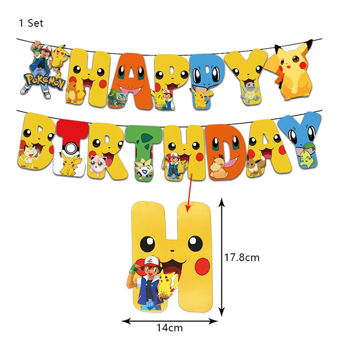 Essentiels de fête d'anniversaire sur le thème de Pikachu – Kit de ballons Lightning Pikachu, vaisselle, bannières et toile de fond pour fête d'enfants