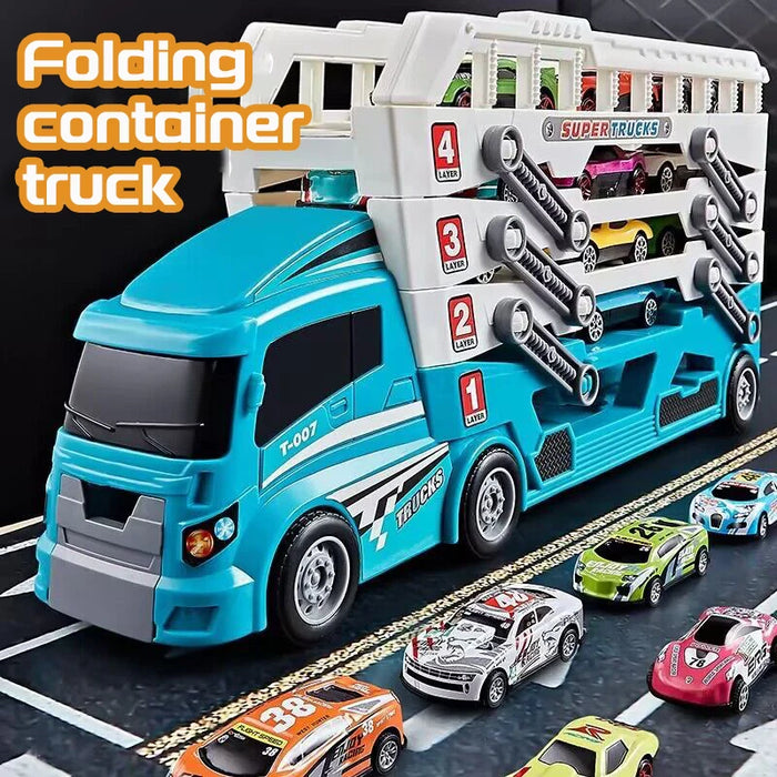 Camion conteneur à benne basculante avec 6 voitures en alliage – Camions tracteurs pour enfants, cadeau parfait pour Noël et Thanksgiving