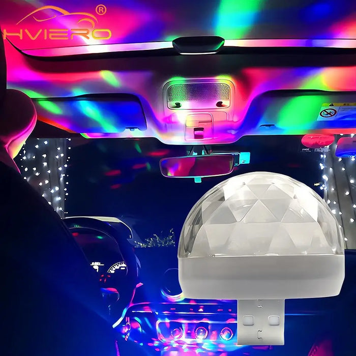 Bil USB Ambient Light DJ RGB Mini Färgglad Musikljud LED Apple USB Gränssnitt Feststämning Inredningsdome Trunk Lampa