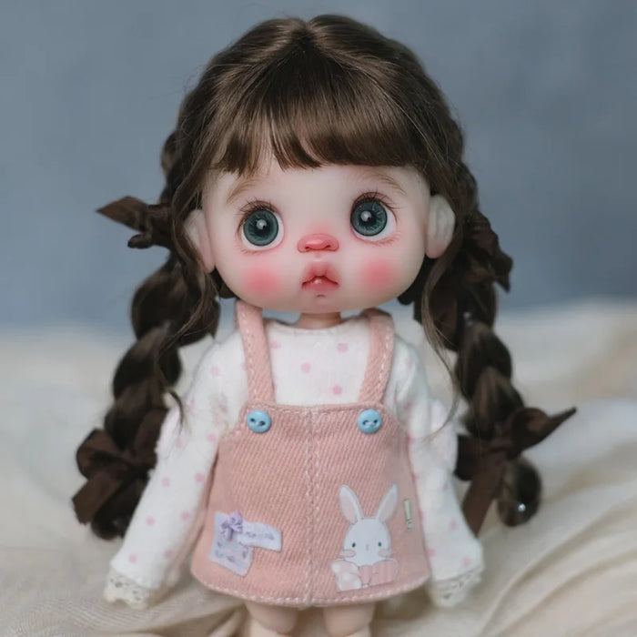 Cheveux de poupée avec frange et queue bouclée en mohair doux, adaptés à Ob11, 1/12 BJD, 1/8 BJD - Accessoires de poupée