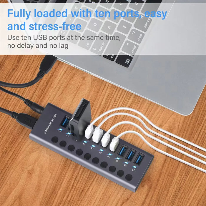 MZX 10 7 4 Port USB Hub 3.0 Aluminum A 3 0 Multi-hub Splitter Concentrator Dock Multiple Extensor Switch Adapter Docking Station