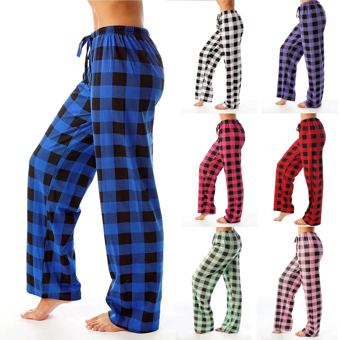 Pantalon de pyjama de noël à carreaux pour femmes, pour l'automne et l'hiver, pantalon à jambes larges à la mode pour un Style de rue décontracté