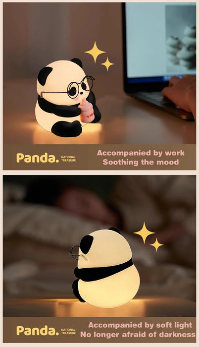 Panda-Nachtlicht mit LED – wiederaufladbare, niedliche Silikonlampe für Kinderzimmer, dimmbares Schlafenszeitlicht und perfektes Geburtstagsgeschenk