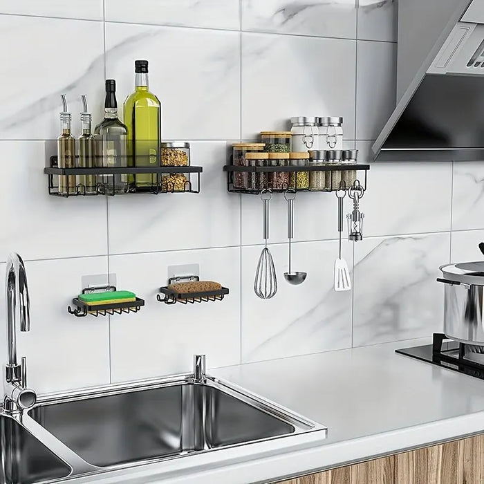 Sleek Set of 2 Wall-Mounted Corner Shelves in Space Aluminum for the Bathroom – Ideal for Shampoo and Shower Essentials