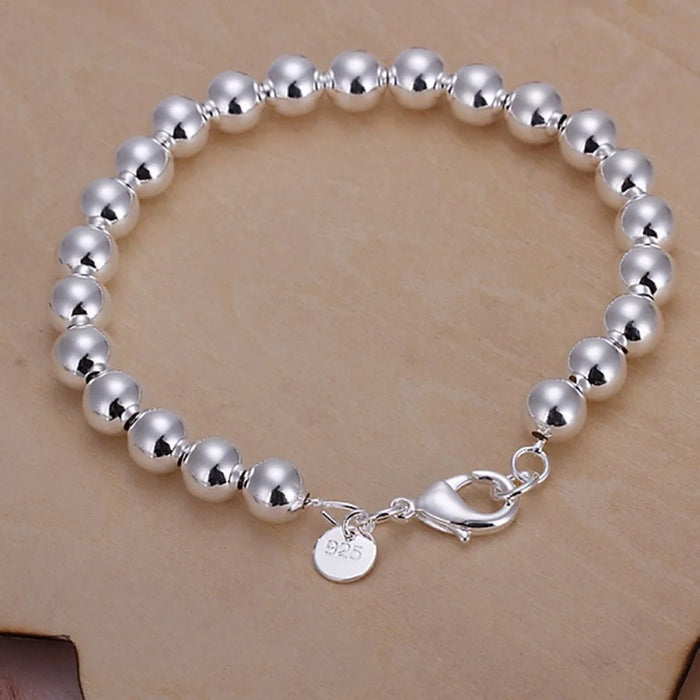 Hochwertiges Charm-Armband aus 925er-Sterlingsilber mit 8-mm-Kettenperle, 20 cm – perfektes Geschenk für Frauen bei Hochzeiten und Partys