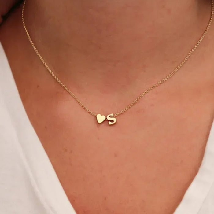 SUMENG Fashion Tiny Heart Shaped Initial Necklace in Gold and Silver - Personalized Choker Jewelry for Women