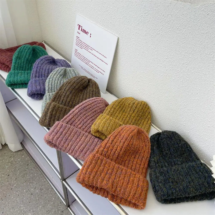 Bonnet en laine unisexe d'hiver, bonnet tricoté en vrac, bonnet Skullies surdimensionné et chaud coréen pour femmes, cadeau de noël