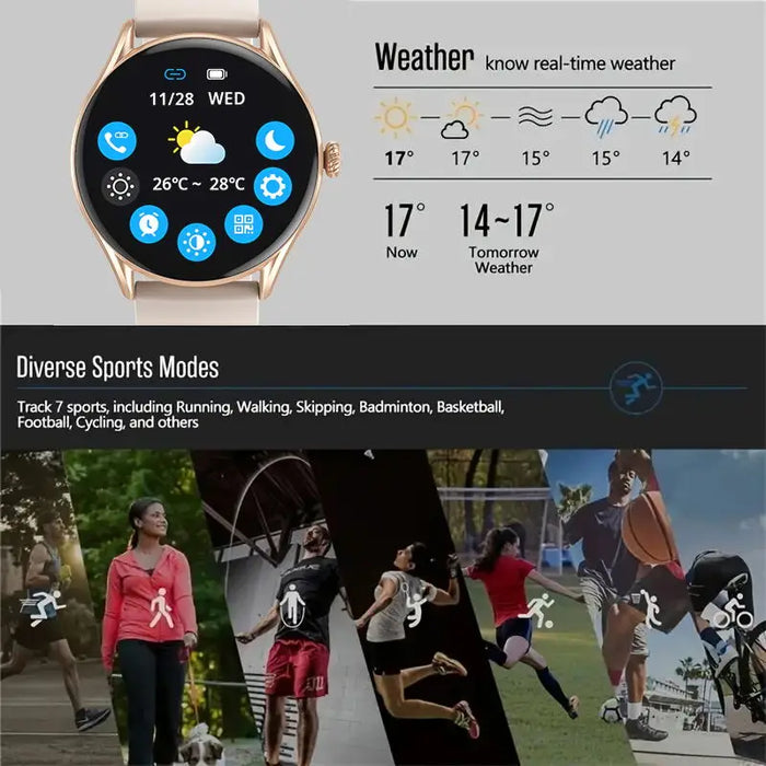 Elegante wasserdichte Smartwatch für Damen 2024 – Aiweile AW19 mit Fitness-Tracking und Smart Notifications für Android und iOS