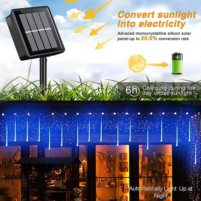 LED-Meteorschauer-Licht für den Außenbereich – wasserfeste Weihnachts- und Festdekoration mit Solarenergie/EU/US-Stecker