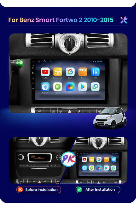 AWESAFE PX9 sans fil CarPlay Android Auto Radio pour Mercedes Benz Smart Fortwo 451 2005 - 2015 lecteur de voiture GPS 2 Din autoradio