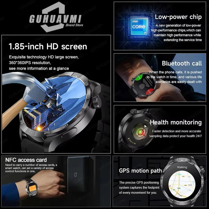 Nouveau 1,85 "écran AMOLED GPS sport montre intelligente pour hommes avec boussole NFC montres étanches fréquence cardiaque appel Bluetooth Smartwatch pour HUAWEI