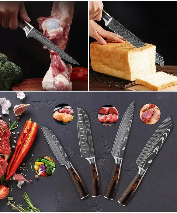 Professionelle Damast-Kochmesser, japanisches Santoku, Fleischmesser, Edelstahl-Knochenmesser und Metzgermesser