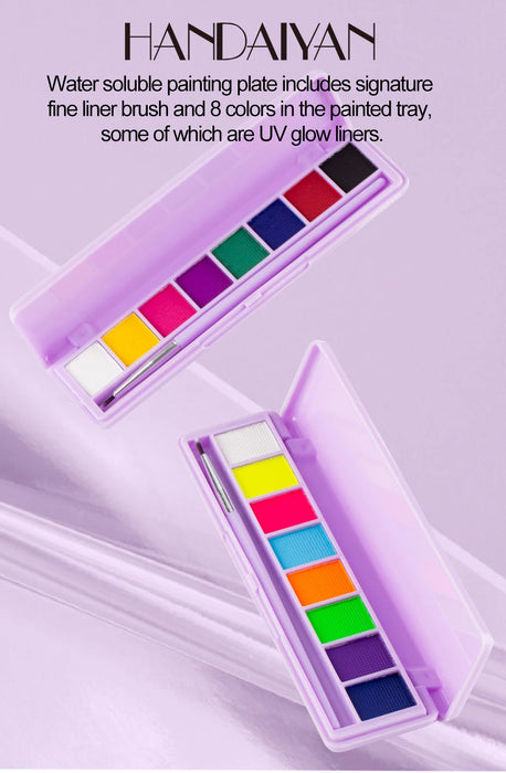 Water-Activated Neon Eyeliner Palette - UV Blacklight Fluorescent Face & Body Paint for Halloween and Festive Looks