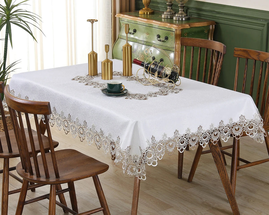 Battilo Nappe de Luxe en Dentelle Nappe Carrée à Motif Floral Blanc avec Broderie pour Table de Dîner Décorations de Mariage et de Fête