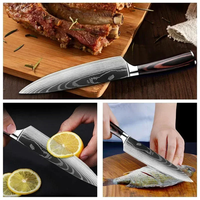 Professionelle Damast-Kochmesser, japanisches Santoku, Fleischmesser, Edelstahl-Knochenmesser und Metzgermesser