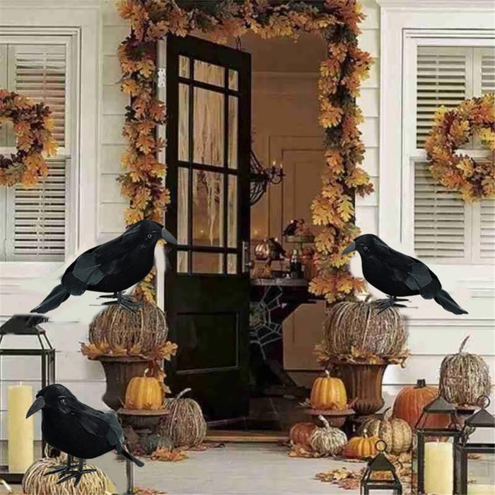 Décoration d'Halloween Simulation Black Crow - Accessoires d'oiseaux effrayants pour les festivités