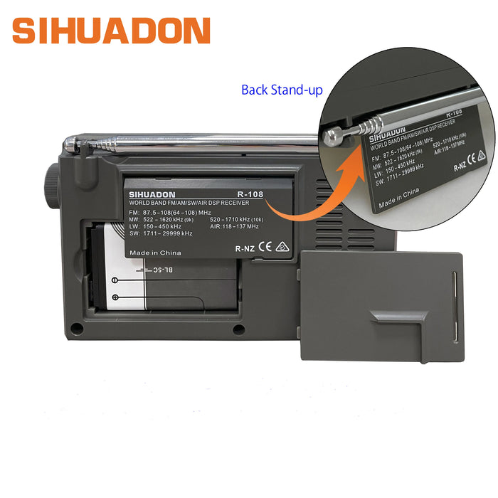 SIHUADON R-108 Radio FM stéréo portable avec réception numérique, fonction d'alarme, horloge et affichage de la température