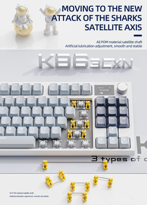 Teclado mecánico inalámbrico K86 intercambiable en caliente Bluetooth/2,4g con pantalla y perilla de volumen para juegos y trabajo