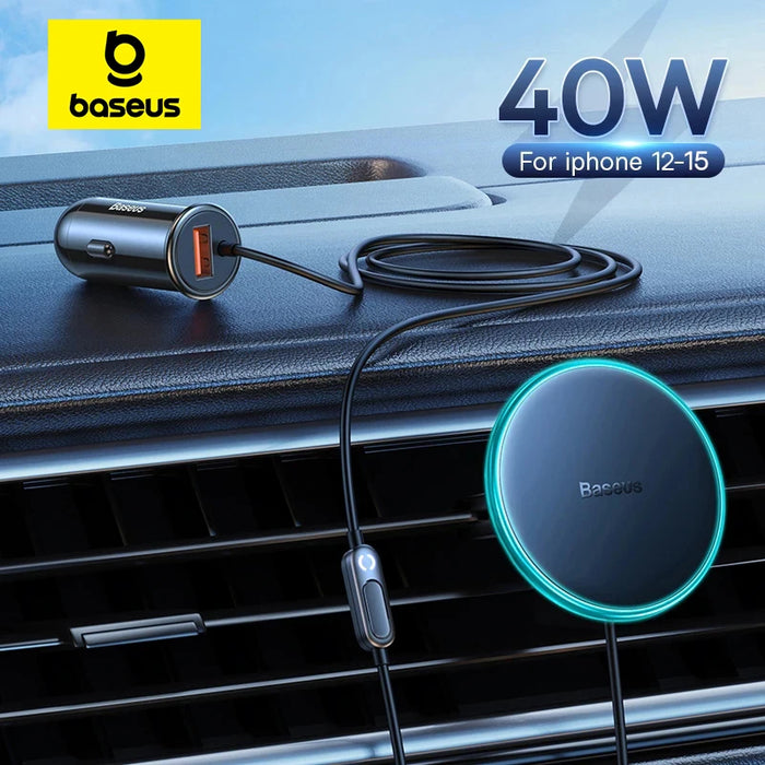 Baseus-cargador inalámbrico magnético para coche, cargador rápido de 15W para iPhone 15, 14, 13 Pro Max con efecto de luz