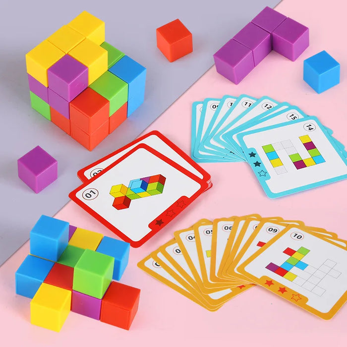 Puzzles de blocs magiques Montessori, jeux de pensée spatiale et logique, blocs à empiler arc-en-ciel, éducation mathématique pour les enfants