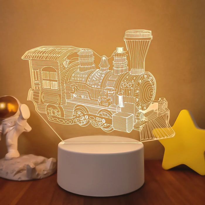 3D Bulldozer and Excavator Night Lamp - LED Lighting for Kids Room, Decorative Gift for Children