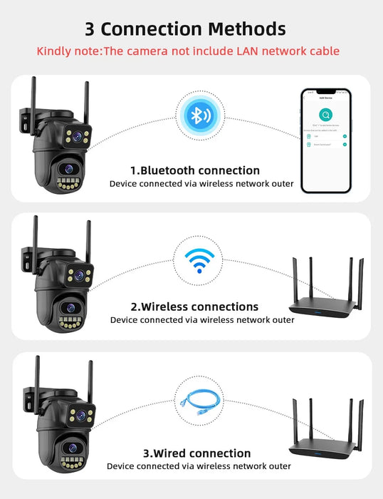 BELIA 8MP 4K WiFi Caméra de surveillance PTZ extérieure à double objectif avec détection humaine AI, zoom numérique 4X et vision nocturne couleur