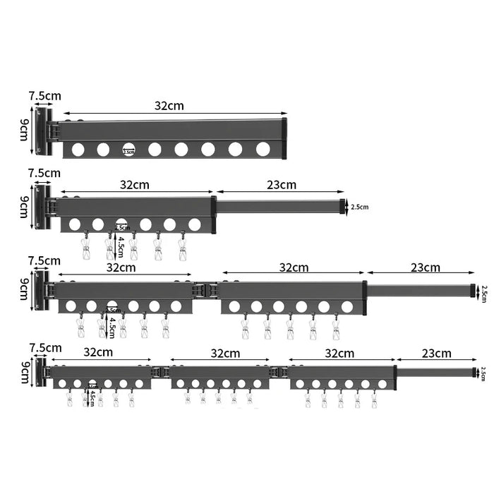 Zusammenklappbarer und ausziehbarer Kleiderständer zur Wandmontage – Wäscheleinen und Kleiderbügel