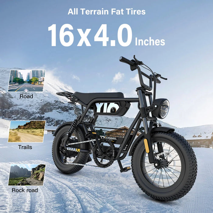 Coswheel Y16 1000W 48V 15AH Elektrofahrrad – Fatbike für Pendler und Offroad, Offroad-E-Bike für Erwachsene