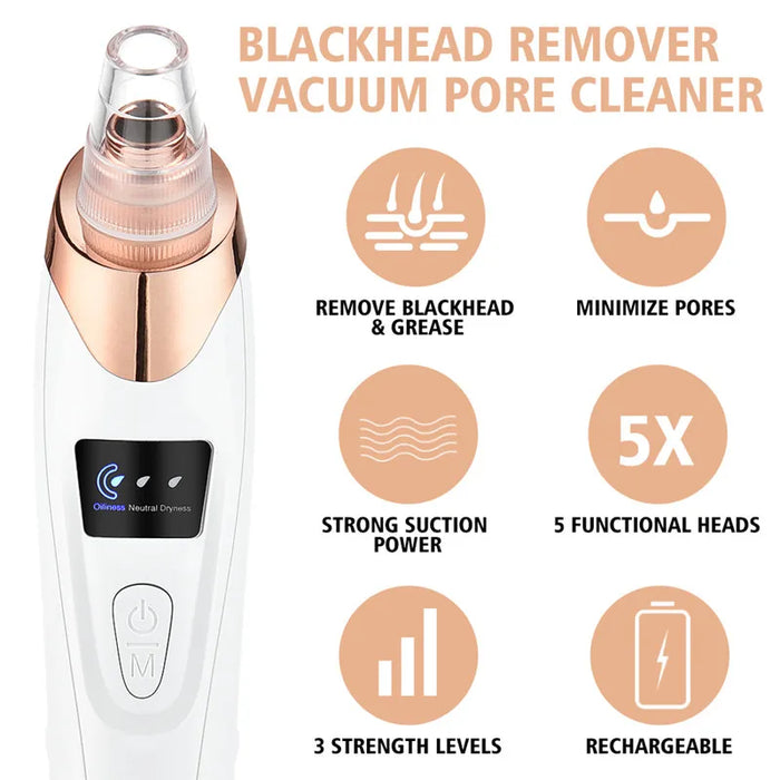 Vacuum Suction Blackhead Remover USB Rechargeable Facial Pore Cleaner Acne Pimple Comedone Extractor Care Tool