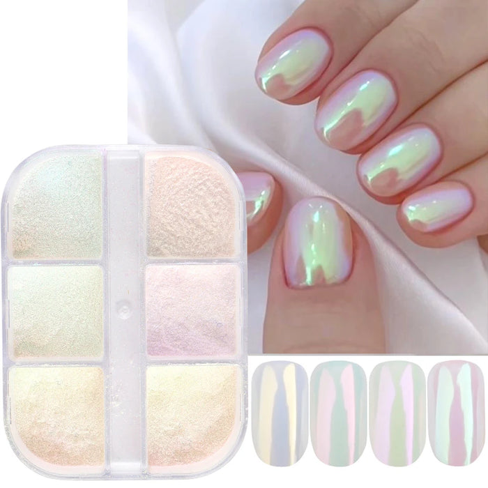 Moonlight Mirror Poudre à Ongles Effet Chrome Métallique Pigment Gel Vernis À Ongles Laser Poussière Étincelante Aurora Shimmer Perle Manucure Déco