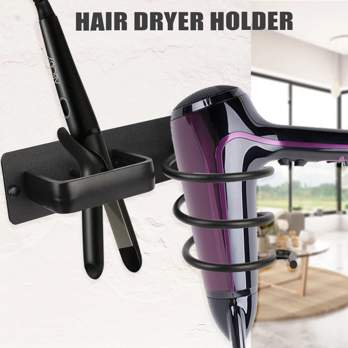 Soporte para secador y plancha de pelo - Estante de almacenamiento montado en la pared para accesorios de baño