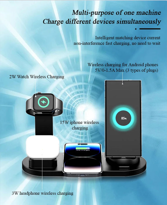 Estación de carga inalámbrica 7 en 1 de 30 W: cargador rápido eficiente para iPhone, Apple Watch, AirPods y múltiples dispositivos