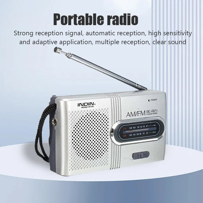 Récepteur radio AM/FM portable BC-R21 avec haut-parleur intégré et prise casque 3,5 mm - Portable, léger et ultra fin