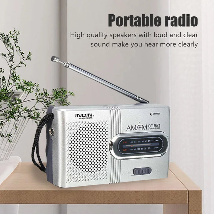 Récepteur radio AM/FM portable BC-R21 avec haut-parleur intégré et prise casque 3,5 mm - Portable, léger et ultra fin