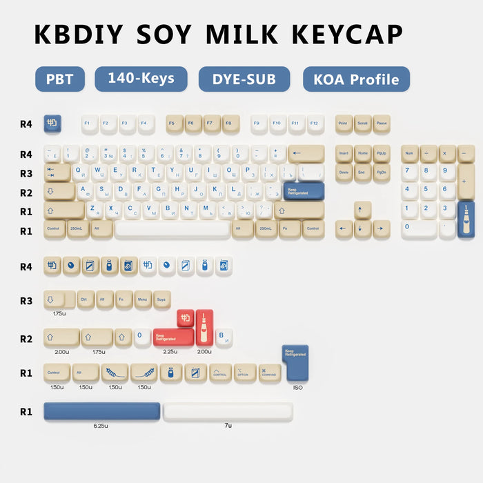 KBDiy KOA Keycaps GMK lait de soja 140 Keycaps PBT similaire MOA japonais coréen russe Keycaps 7u MAC ISO pour clavier mécanique