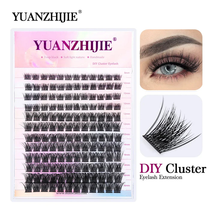 YUANZHIJIE-pestañas en grupo DIY, 12 líneas, cola de milano, pestañas segmentadas, mechones naturales más ligeros, accesorios de maquillaje, envío gratis