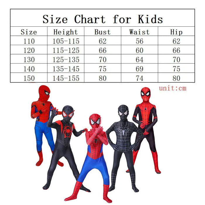 Spiderman Cosplay Fancy Kostüme Overall für Kinder Miles Morales Superheld Halloween Karneval Zentai Bodysuit