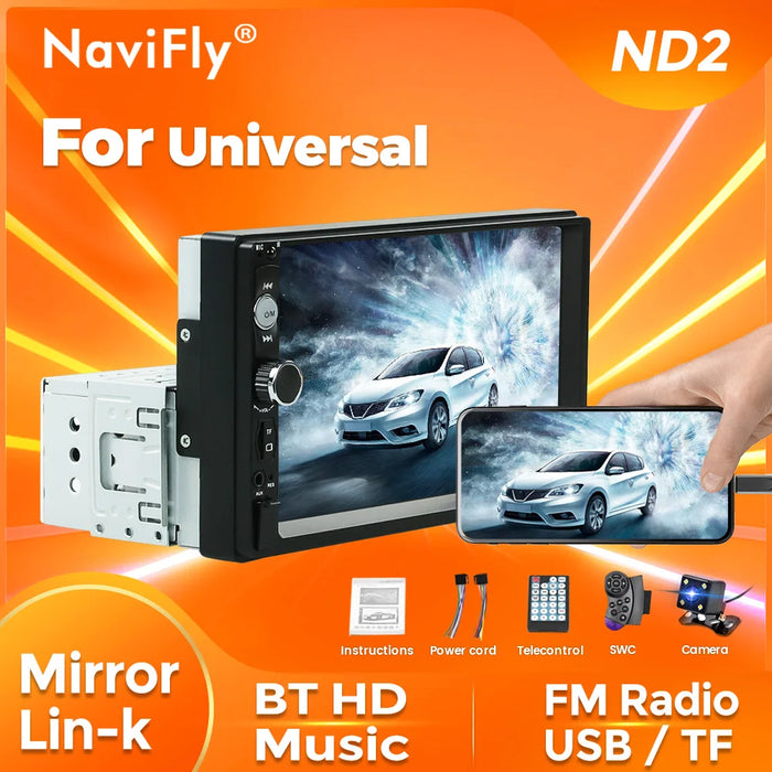 Navifly ND2 universel 1Din autoradio stéréo 7 pouces HD écran tactile lecteur multimédia BT Autoaudio FM récepteur miroir lien moniteur