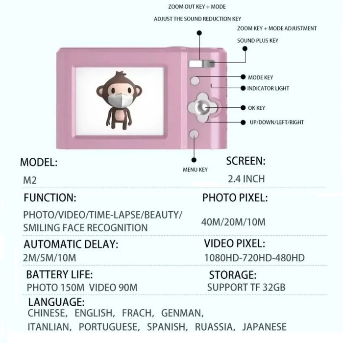 Autofokus-Digitalkamera für Kinder – Kompakter 8-fach-Zoom-1080P-Camcorder für Fotografie-Anfänger