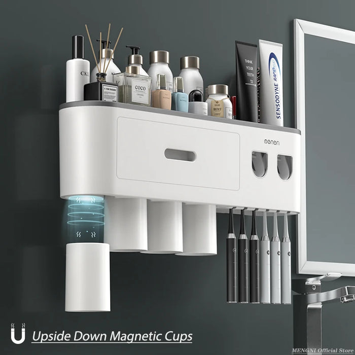 MENGNI-Soporte de pared para cepillo de dientes con adsorción magnética hacia arriba, estante de almacenamiento más delgado para pasta de dientes automática, accesorios de baño