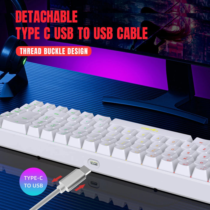 Teclado compacto para juegos de 68 teclas con 20 luces RGB, con cable USB para Windows y portátiles