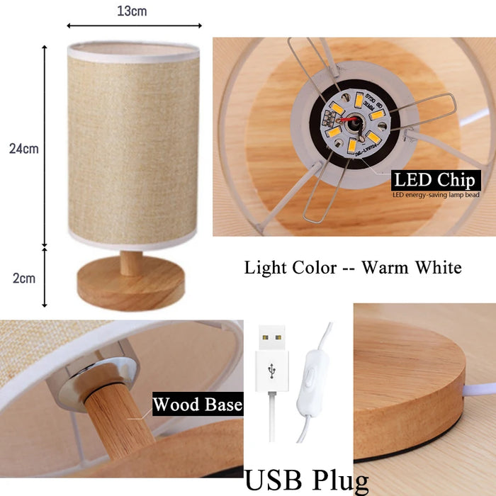 Nordic Wooden Night Lamp with USB - Modern Table Lamp for Bedroom Lighting in Warm White Light, Perfect Gift for Children's Room and Home Decor