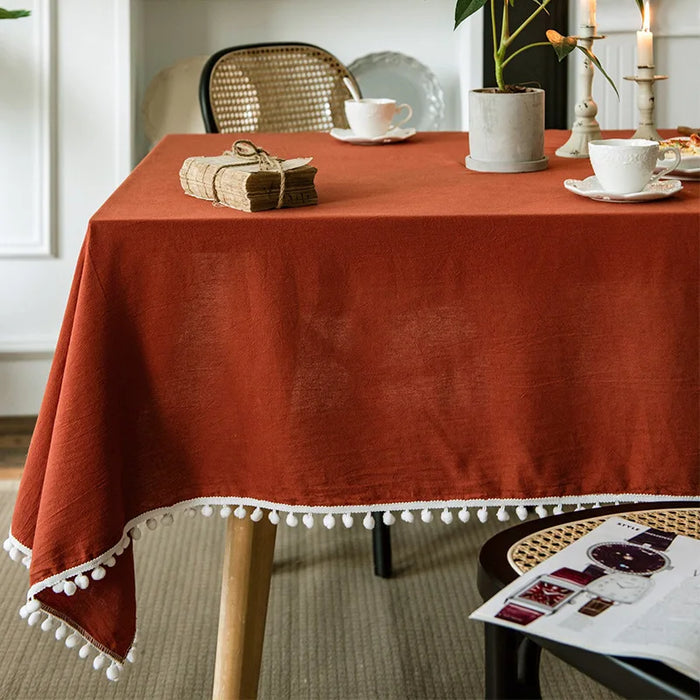 Nappe en tissu de coton avec franges - Nappe lavable pour décoration de mariage, de fête et de Noël