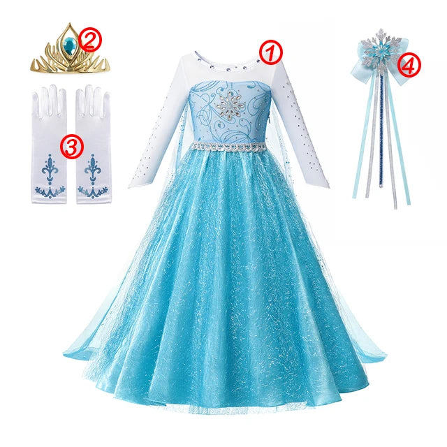 Disney Frozen Vestido para Niña - Vestido de Princesa con Lentejuelas y Red para Carnaval Cosplay de Blancanieves Reina Elsa y Anna