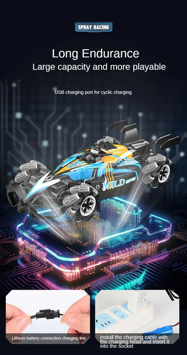 ZWN F1 RC Voiture à la Dérive avec Musique et Lumières LED, Radiocommande de Gestes de la Main 2,4 G, Voiture de Cascade 4WD Jouet électrique pour Enfants