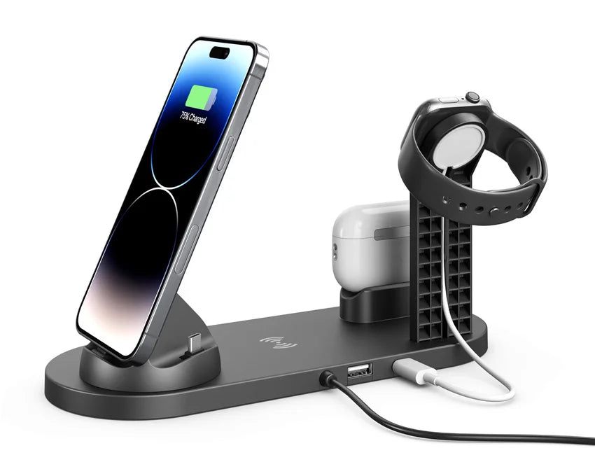 Estación de carga inalámbrica 7 en 1 de 30 W: cargador rápido eficiente para iPhone, Apple Watch, AirPods y múltiples dispositivos